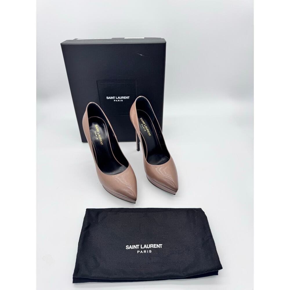 Saint Laurent Janis Hedi Slimane Pink Nude Textured Leather Platform Pumps 38.5 - Picture 2 of 14